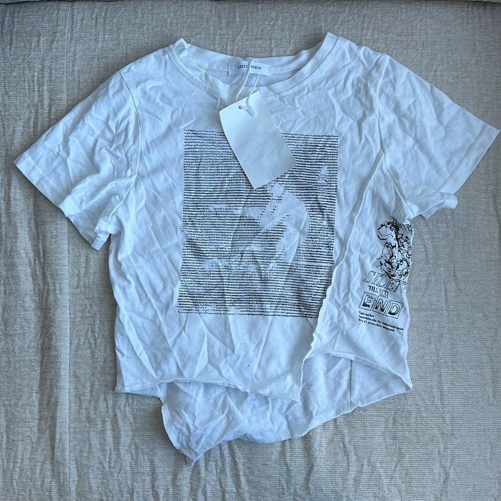 White cropped asymmetrical graphic tee (new with tags)